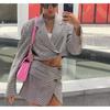 Spring NEW Set Women High Waist A Word Pocket Decoration Skirt One Button Short Houndstooth Blazers