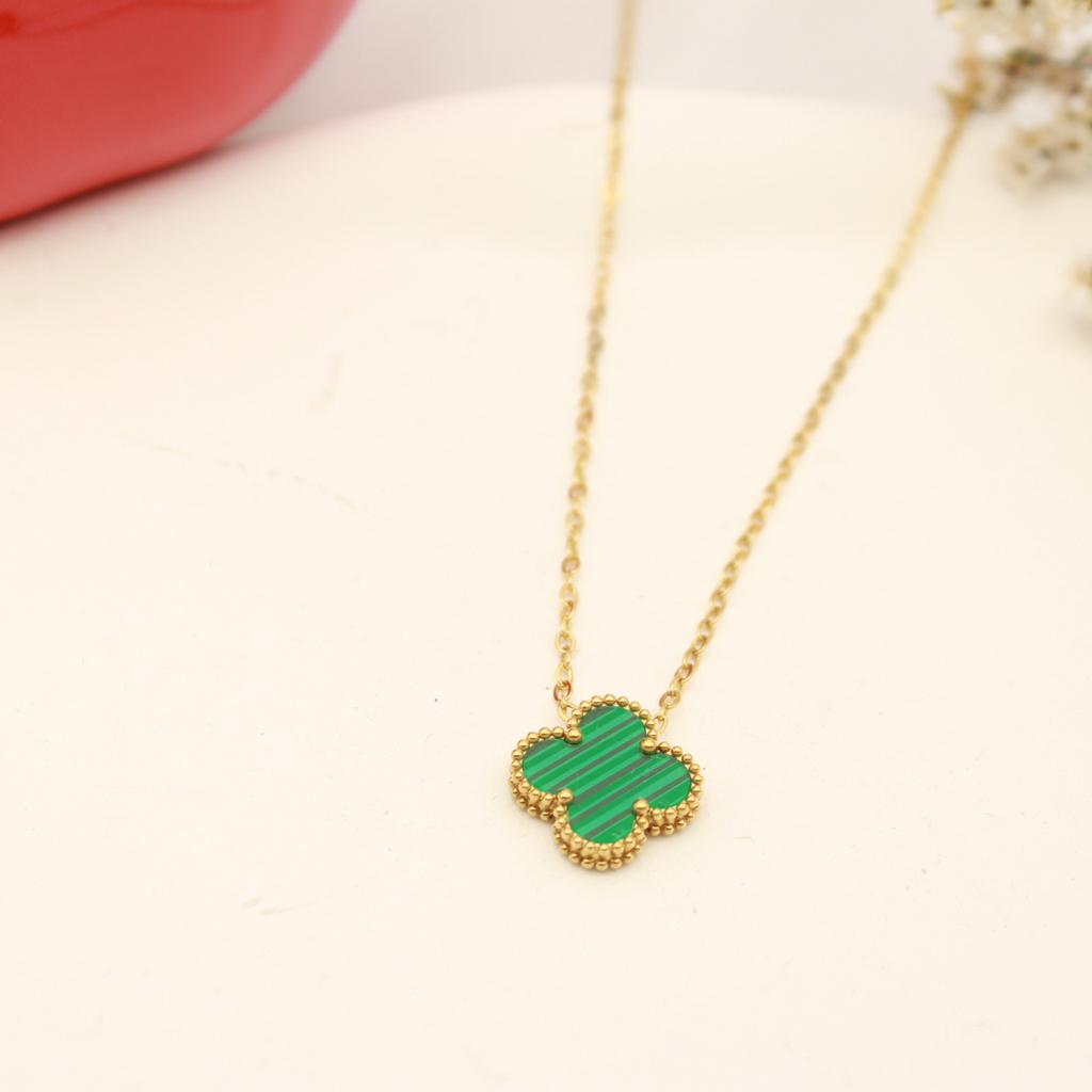 Collier double face en titane 18 carats avec trèfle à quatre feuilles porte-bonheur pour femme, 15 mm