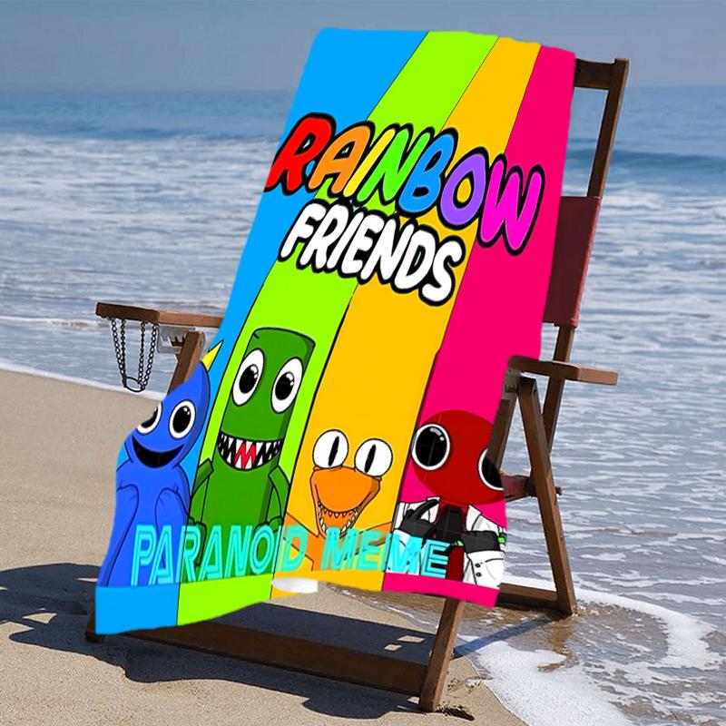 proof beach towel with a Rainbow Friends2 pattern - soft,absorbent,quick-drying,machine washable - perfect for swimming,camping,bathing