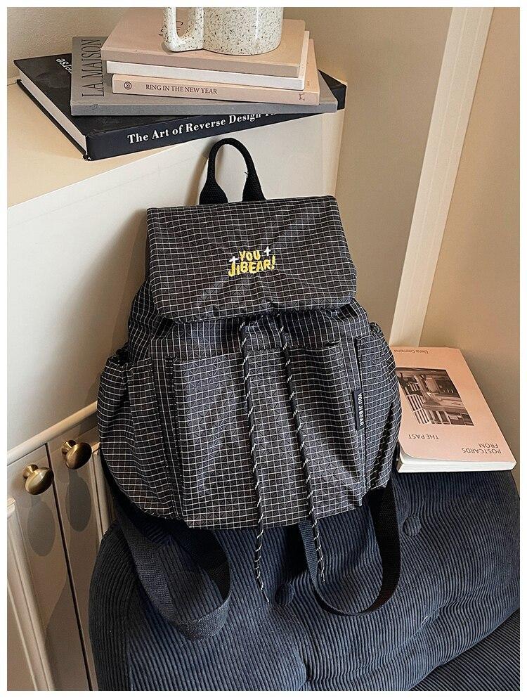 Schoolbag Casual Lightweight Versatile Plaid Backpack Women 1011 New Travel Backpack Canvas Bag Student Schoolbag Women