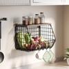 Košík na ovoce Košík na zeleninu Kovový nástěnný organizér na ovoce a zeleninu s háčky Kuchyňský úložný prostor na koření
