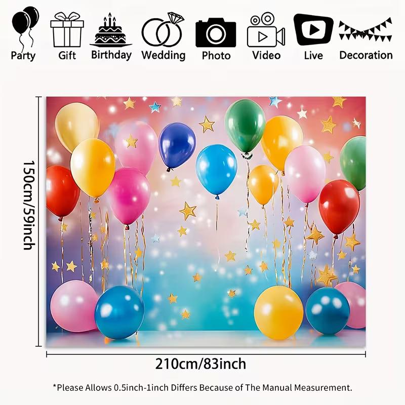 2D Rainbow Balloon Birthday Backdrop, 83x59in Kids Party Background Banner
