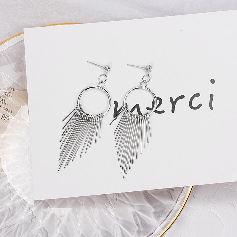 Trendy European & American Geometric Metal Tassel Long Diamond Earrings - Retro Exaggerated Design