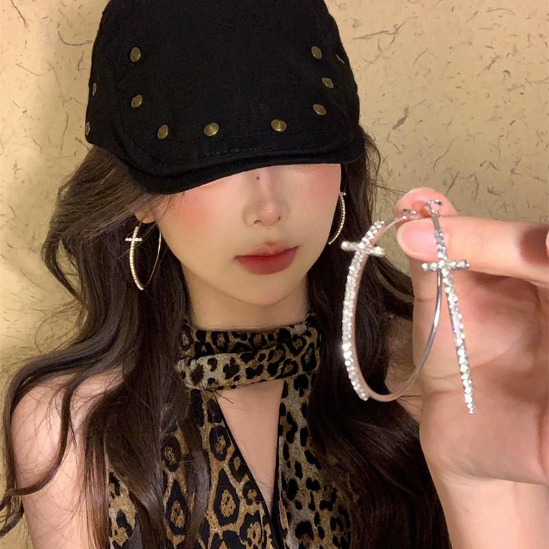 Scharfe Laman Übertriebene Super Glitzer Zirkon Creolen Damen Nischen Design Ohrringe Heiße Mädchen Personalisierte Ins Ohrringe