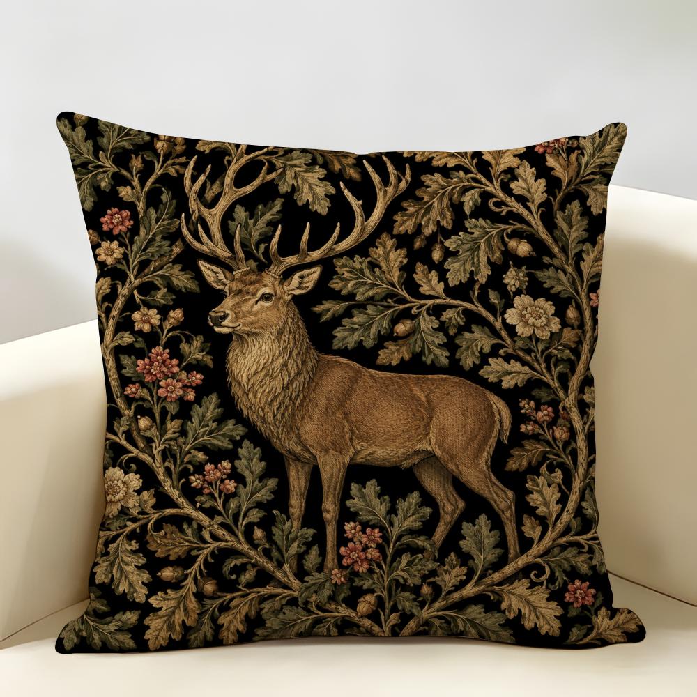 Boho Woodland Accent Animal Cushion Cover Natural Linen Organic Fabric Double-Sided Printing Breathable For Home Decor