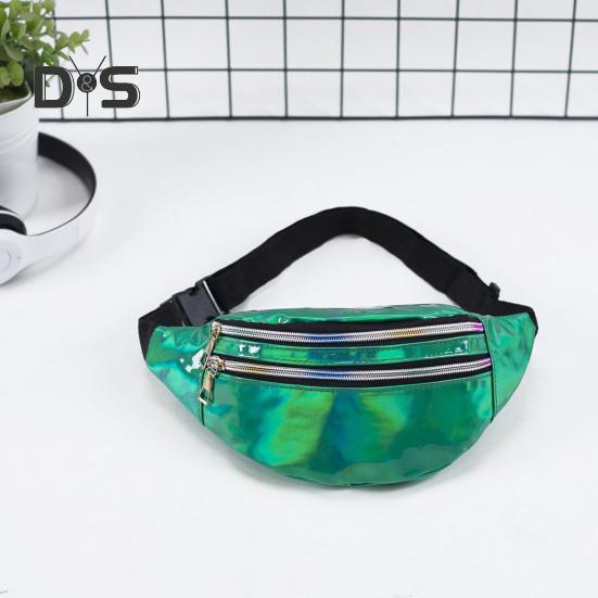 Iridescent Midjeväska Glitter Bältesväska Vattentät Magväska Konstläder Bum Bag med 3 Fickor för Resor Fest Strand Musikfestival