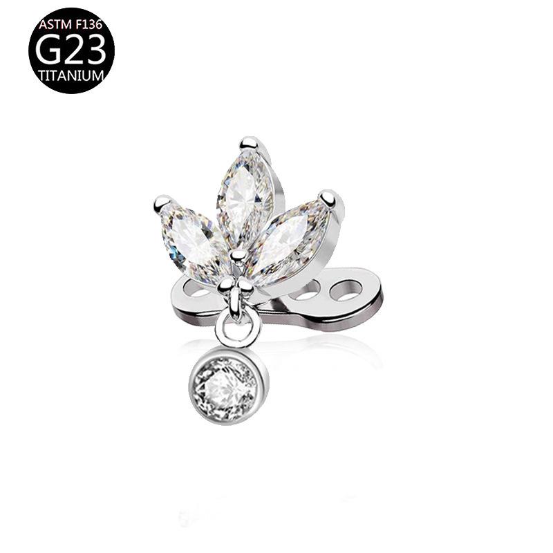 G23 F136 Titanium Zircon Flower Internal Thread Lip Stud Earring Eyebrow Ring Horseshoe Ring Dermal Anchor Skin Piercing Jewelry