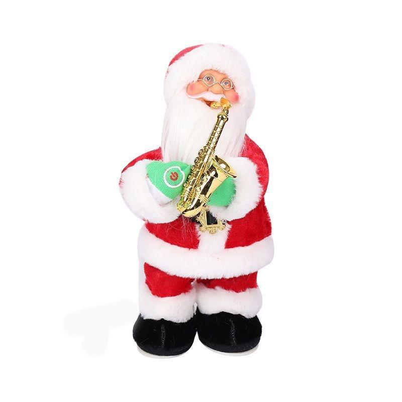 Electric Musical Reindeer Pull Cart Santa Figurine Christmas Decoration Table Decor Toy For Kids Holiday Stocking Stuffer Gift