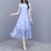 Super Korean Fairy Skirt Summer Western Style High-end Dress Mesh A Word Dress Women Embroidery Medium long Dress