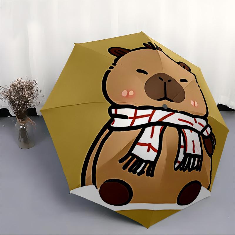 1pc Capybara Scarf Automatic Open/Close Umbrella, Compact Travel Umbrella, 8-Rib Sturdy Frame - Ideal Gift for Friends yy251118069