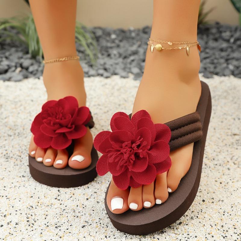 

Fashion 2025 Summer Plus Size Women s Flip Flops Slippers Wedges Light Round Toe Platform Floral Sandals Outdoor Casual Daily Slippers 43 красный