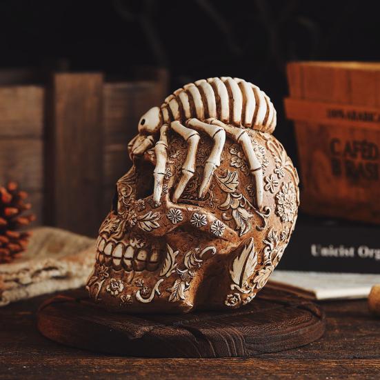 Halloween Skull Ornament Horror Vintage Gothic Flower Spider Skull Head