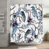 Modern Bathroom Decor Shower Curtain with Blue Birds Floral Pattern Waterproof Fabric for Home Decor Purple and White Flower Des