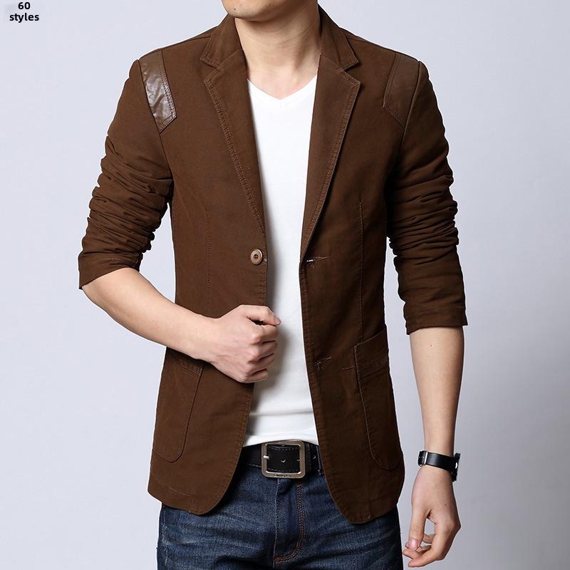 Men's Korean Style Slim-Fit Cotton Blazers - Spring & Autumn Two-Button Jackets In Large Sizes