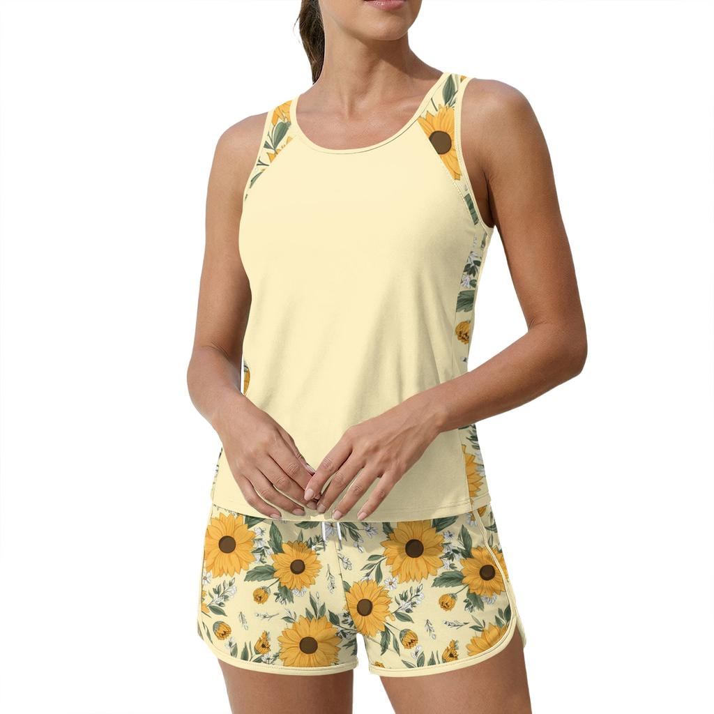 Women’s Sleeveless Tank Top and Shorts Set Floral Print Lightweight Activewear for Running Yoga Gym Training