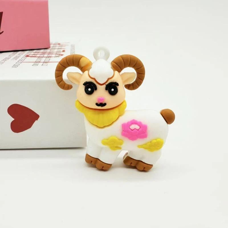 Cute Cartoon Chinese Zodiac Animals Sheep Pendant Soft Pvc Floral Design For Keychain Bag Decor Kids Party Favors