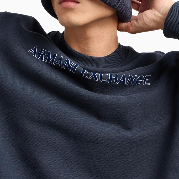 Armani Exchange FW24 ASV Series Letter Logo Print Loose Fit Crew Neck Pullover Long Sleeve Sweatshirt Men sweatshirt Navy-Blue 6DZMBA-ZJADZ-1510