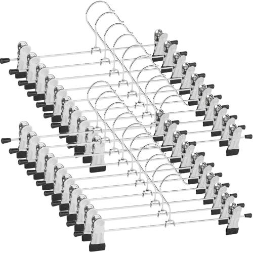 YEDUEO Non-Slip, Damage-Resistant Hangers for Pants and Skirts, Heavy-Duty Clothes Drying Hangers with Strong Clips, Multi-Function Hangers, Black, 20