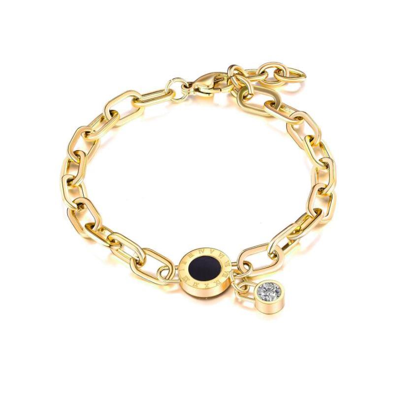 

Новые ювелирные изделия из нержавеющей стали, черная круглая цепочка с биркой, браслеты с римскими цифрами, браслет для женщин, классические ювелирные изделия, дропшиппинг Gold