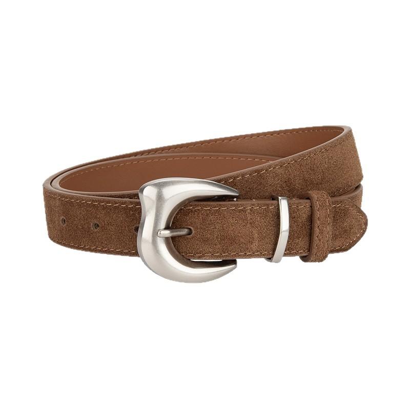 Korean Style Popular Reverse Velvet Belt Women's Hot Girl Style with Skirt Jeans Belt Genuine Leather Retro Matte Belt Women