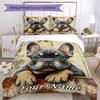 3PC Custom Name French Bulldog Portrait Bedding Set Duvet Cover Closure Includes 1 Duvet Cover & 2 Pillowcases for Bedroom