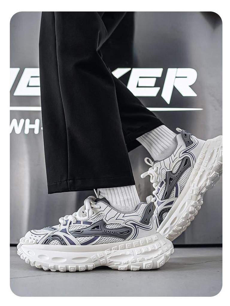 2025 Summer Trendy Men's Dad Sneakers: 5cm Height Boost, Color Block, Thick Tire Sole, Casual Style