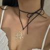 Trend Personality Gold Retro Geometry Hollowed-out Sun Pendant Double Black Rope Necklace for Women Summer Beach Jewelry