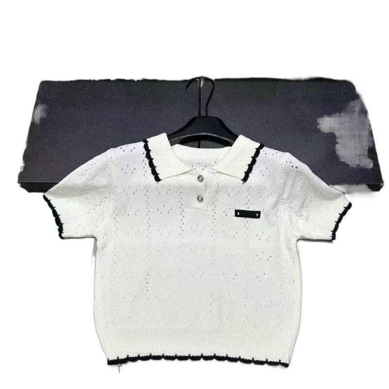 Miu Style 2026 Early Spring Black Label Hollow Lapel Knit Top - Age-Reducing, Casual, Versatile Short Sleeve