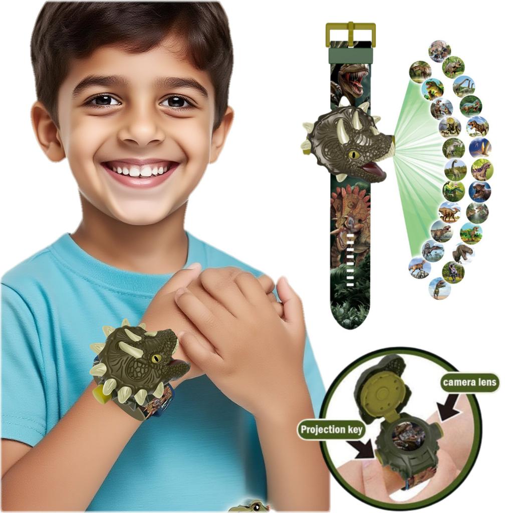 Coole Kinder Dinosaurus Projectiehorloge met 24 Verschillende Dinosaurusafbeeldingen, Educatief Verjaardags Kerstcadeau voor Kinderen, Jongens