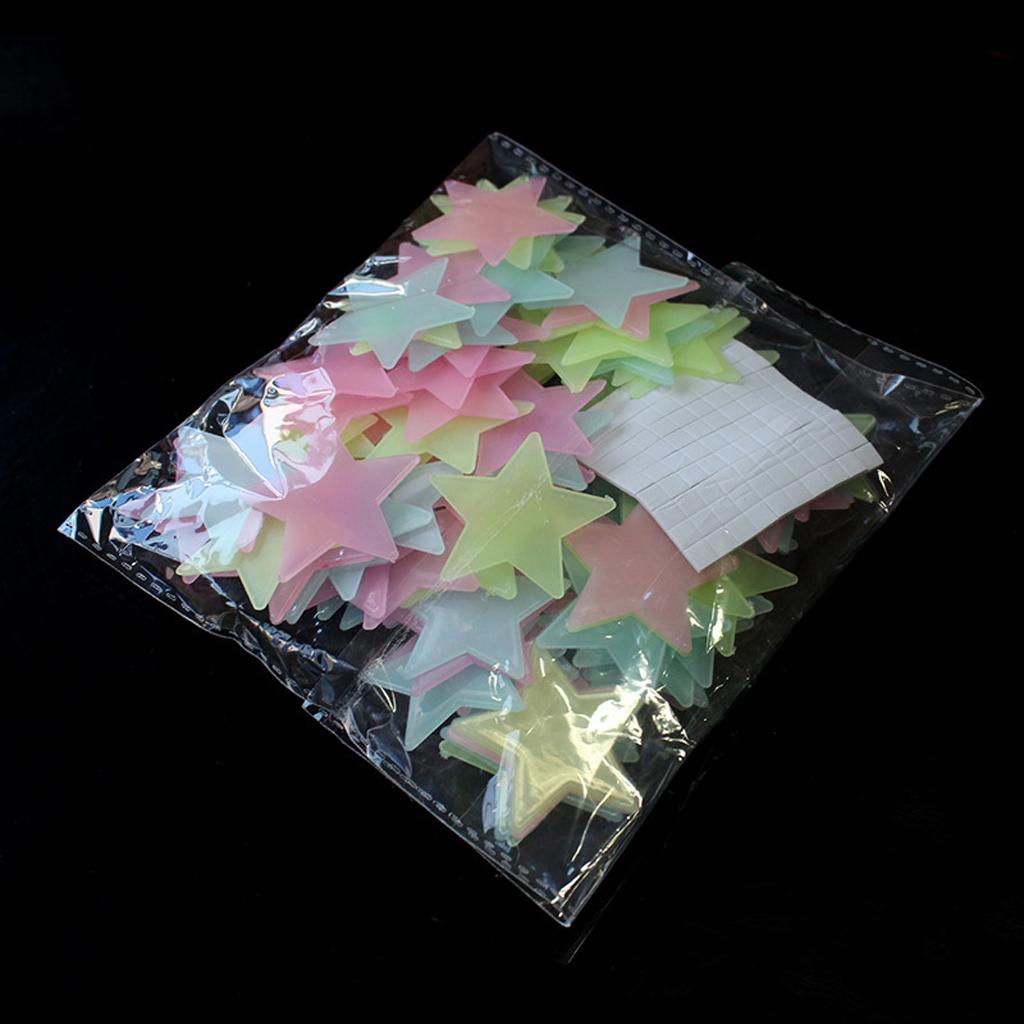 100x Wall Stickers Stars Luminous The Dark Plastic .8cm