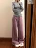 Purple High-Waist Wide-Leg Casual Drape Pants for Women