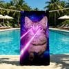 Laser Eyes Funny Cat Towel For Outdoor Camping Beach Towel Super Absorbent Quick-Drying Summer Towel