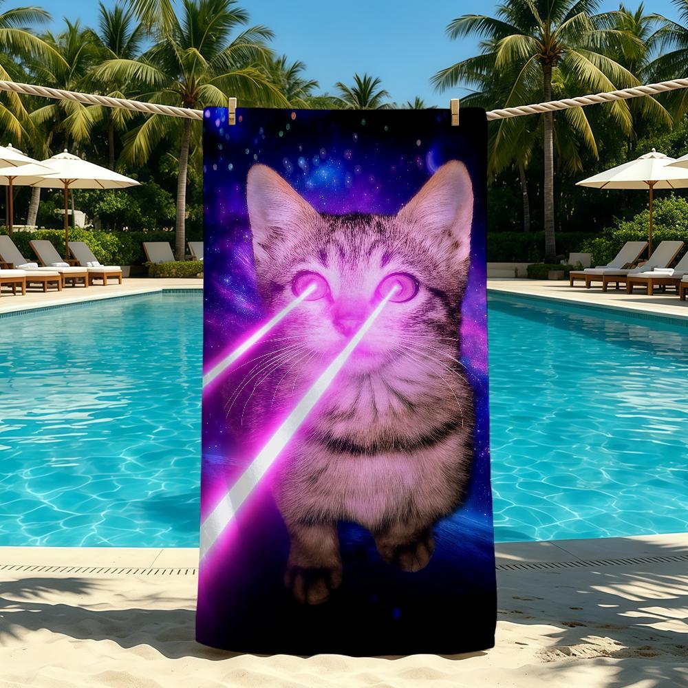 Laser Eyes Funny Cat Towel For Outdoor Camping Beach Towel Super Absorbent Quick-Drying Summer Towel