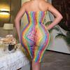 Sexy Lingerie Bodycon Irregular Stripes Dress Fishnet Clubwear Perspective Christmas Valentine's Day Rainbow Babydolls Dresses