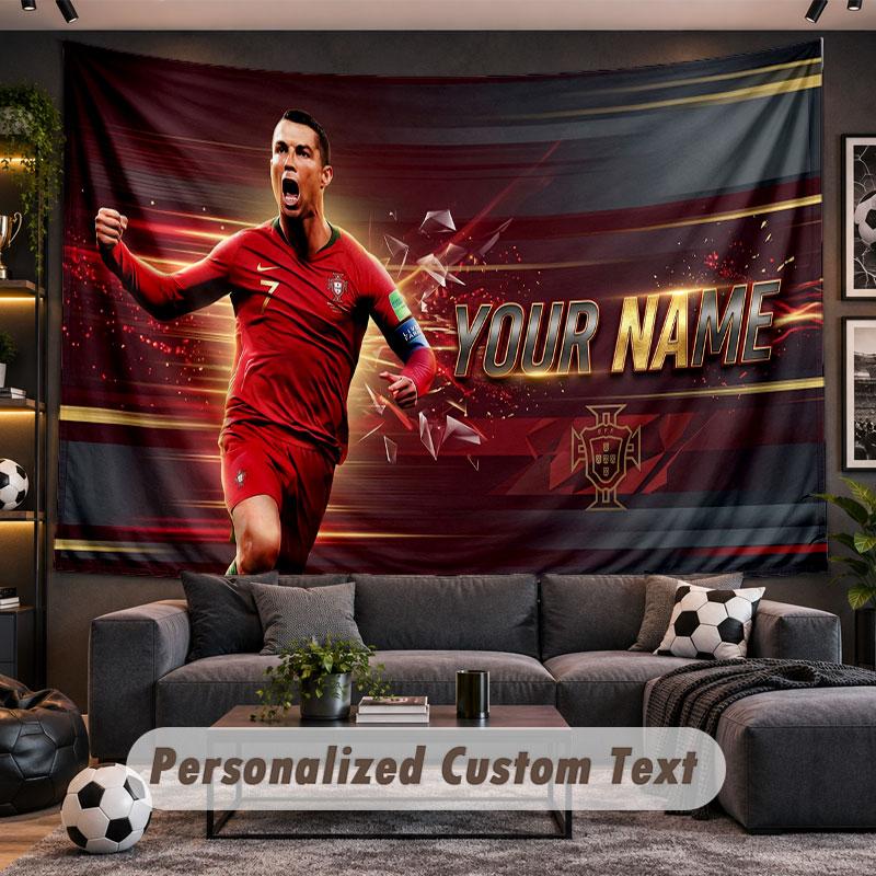 Arazzo da Appendere alla Parete Nome Personalizzato Modello Cristiano Ronaldo Tessuto Stampato Personalizzato Decorazione Murale