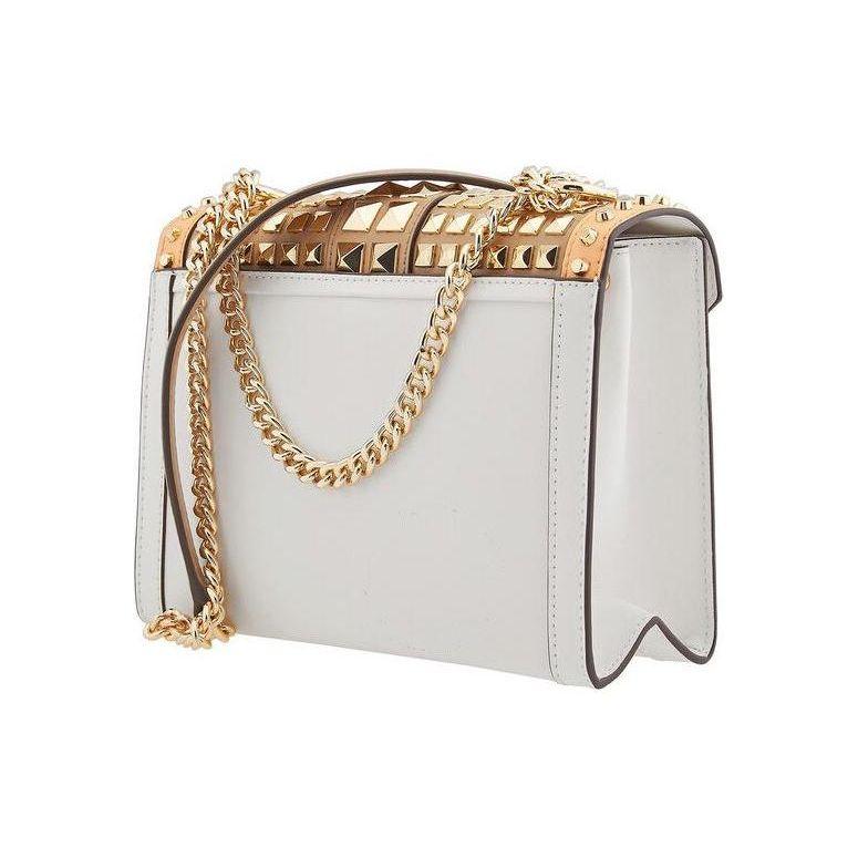 Michael Kors MK Whitney Metal Studded Chain Flap Leather Commuter Envelope Crossbody Bag Large Women Bags Melon White Camel 30F9GWHL3T-838