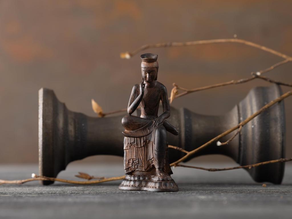 Tiny Existing Painted Maitreya Bodhisattva Wood Buddhist Buddhist Statue World Miroku Buddha, (Wooden Boxwood) - Carving, Statue, Figure, (GSBcol