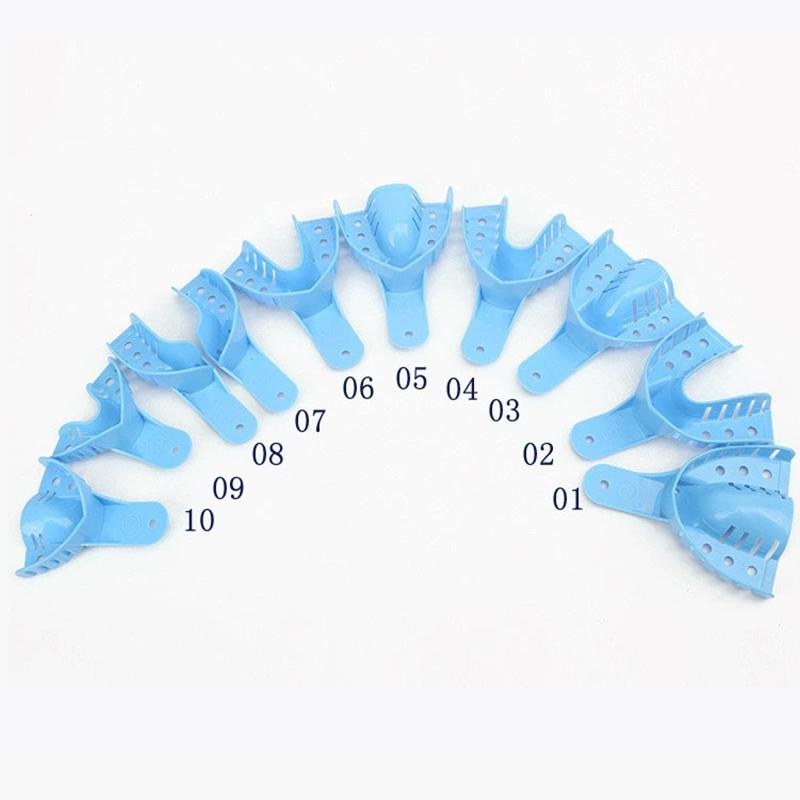 10 Stück Dental Abdrucklöffel Abdrucknetz Kunststoffmaterialien Dental Abdrucklöffel Volle Größe Grün Blau Laborwerkzeuge