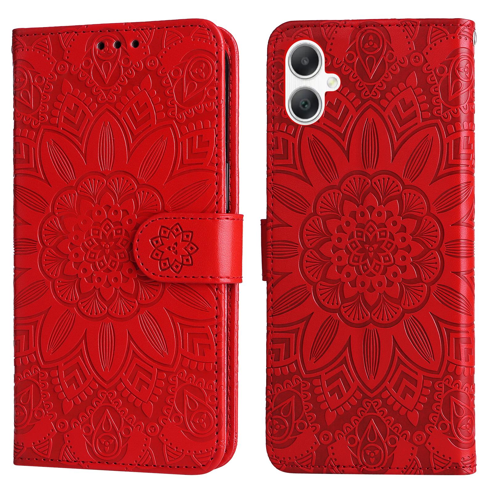 

For Samsung Galaxy A07 4G/A06 4G/A06 5G Case Sunflower Imprint Leather Wallet Phone Cover Red