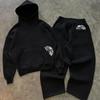 Trendy High Street Retro Casual Streetwear Men's Sports Suit Y2K Harajuku Print Hoodie Men Hip-hop Loose Sweatpants