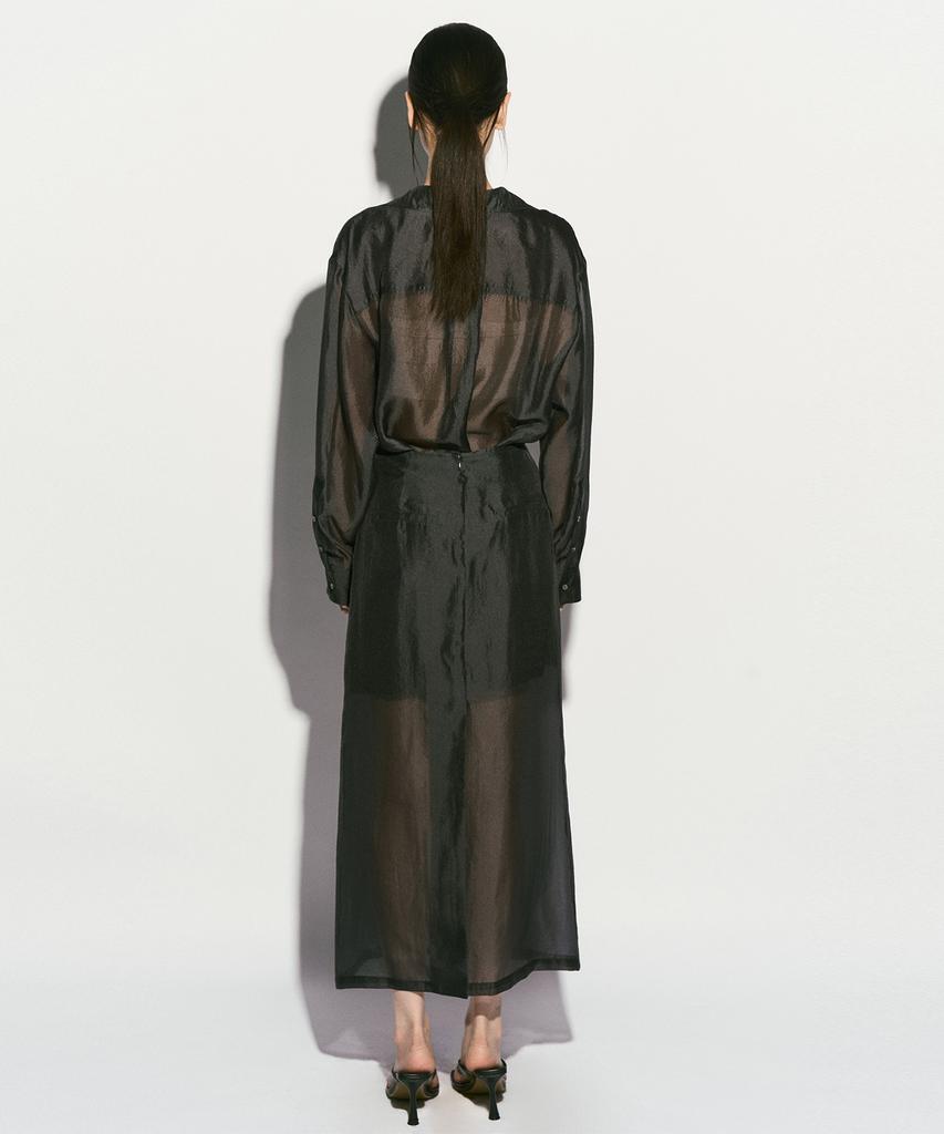 RE RHEE Sheer Cupro Maxi Skirt Midnight Navy