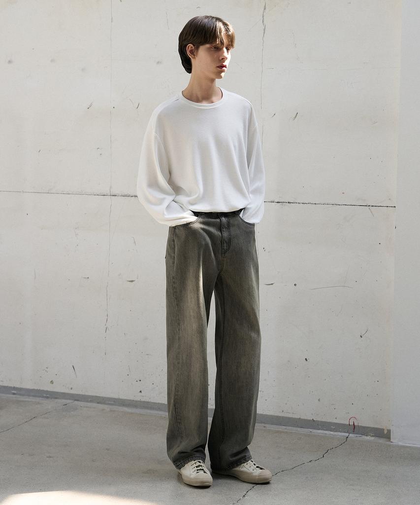 Drawfit Round Neck Knit T-Shirt [White]