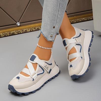 Damen Sommerschuhe Atmungsaktive Slip-On-Sneaker aus Mesh mit verstellbaren Klettverschlüssen Leichte Bequeme Freizeitschuhe