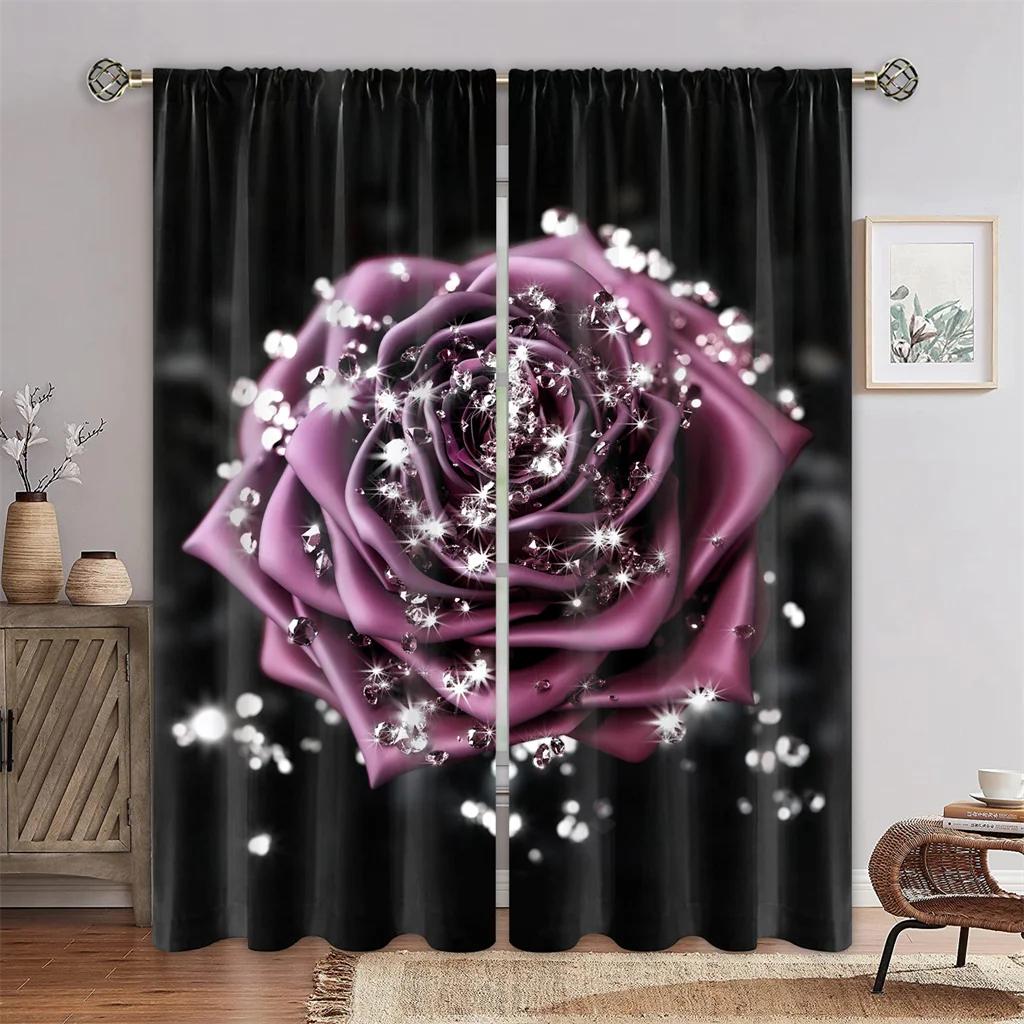 Vintage Pearl Diamond Gold FlowerFree Shipping Window Curtains For Living Room Kids Bedroom Bathroom Kicthen Door Home Decor2Pcs