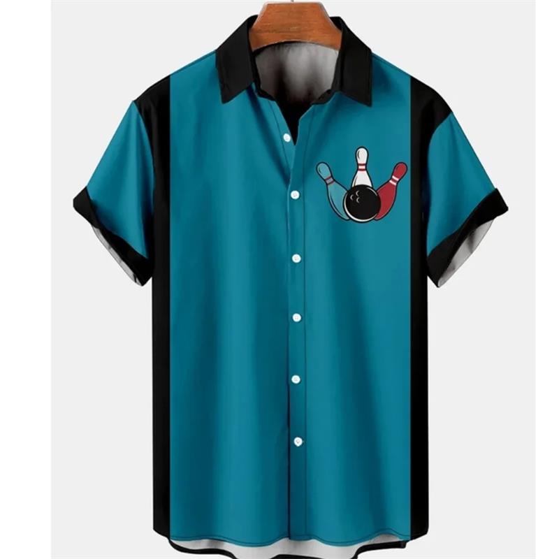 Nuova Camicia da Uomo con Stampa 3D Motivo Bowling Vintage Classica Camicia Street Oversize Uomo Donna Abbigliamento Blusa