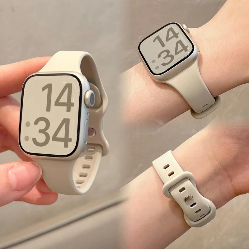 Slim Silicone Strap For Apple Watch Band 45mm 44mm 40mm 41mm 42-38mm sport bracelet iwatch series 8 7 se 3 4 5 6 9 ultra 2 49mm