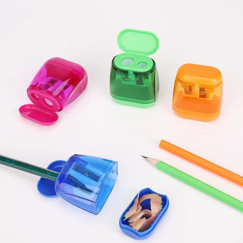 4pcs Student Geometric Double Hole Pencil Sharpener - Transparent Plastic, Precise Sharpening for Sketch/Artwork | Durable Porta