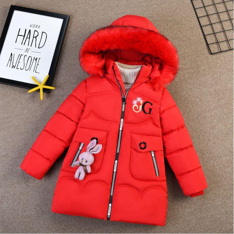 Winter Girl's Warm Down Parkas Fashion Chilren Cotton Fur Collar Hooded Parkas Kids Windbreaker Snow Padded Coats Clothing 16Y