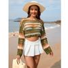 Spring/summer New Women's Cut-out Stripe Stitching Foreign Trade Sexy Bikini Beach Blouse