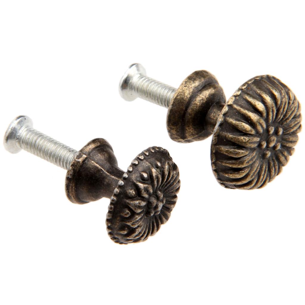 5 Stück Antikmessing Rund Schmuckschatulle Zuggriff Schublade Schrank Garderobe Schrank Blumenmuster Knopf für Holzbox mit Schrauben